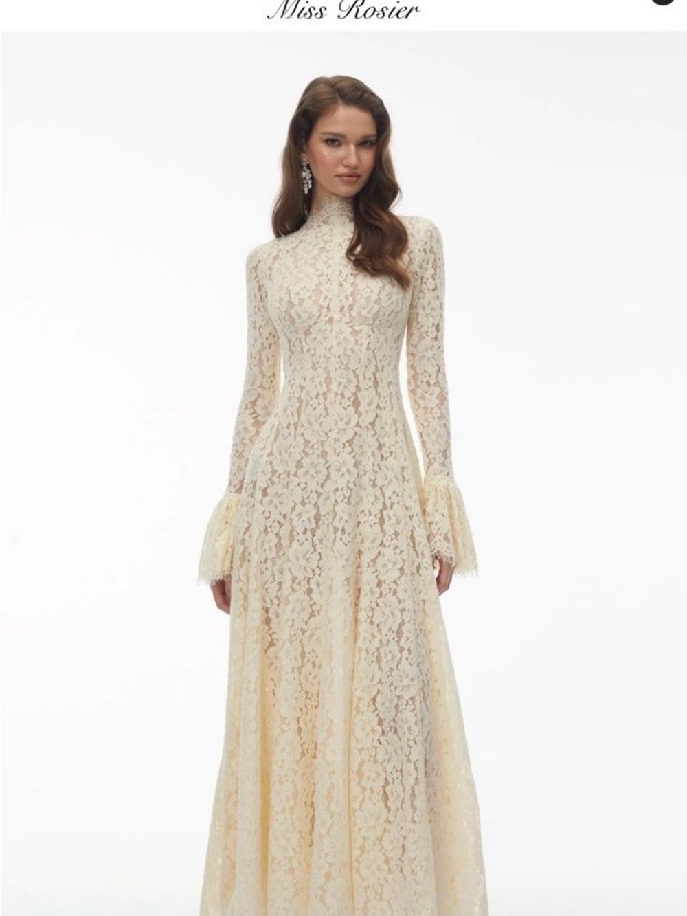 Cream Lace Long-Sleeve Maxi Dress